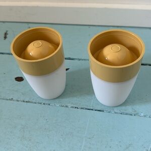 Tupperware Vintage Egg Cups (2) with Lids, Stackable Harvest Gold